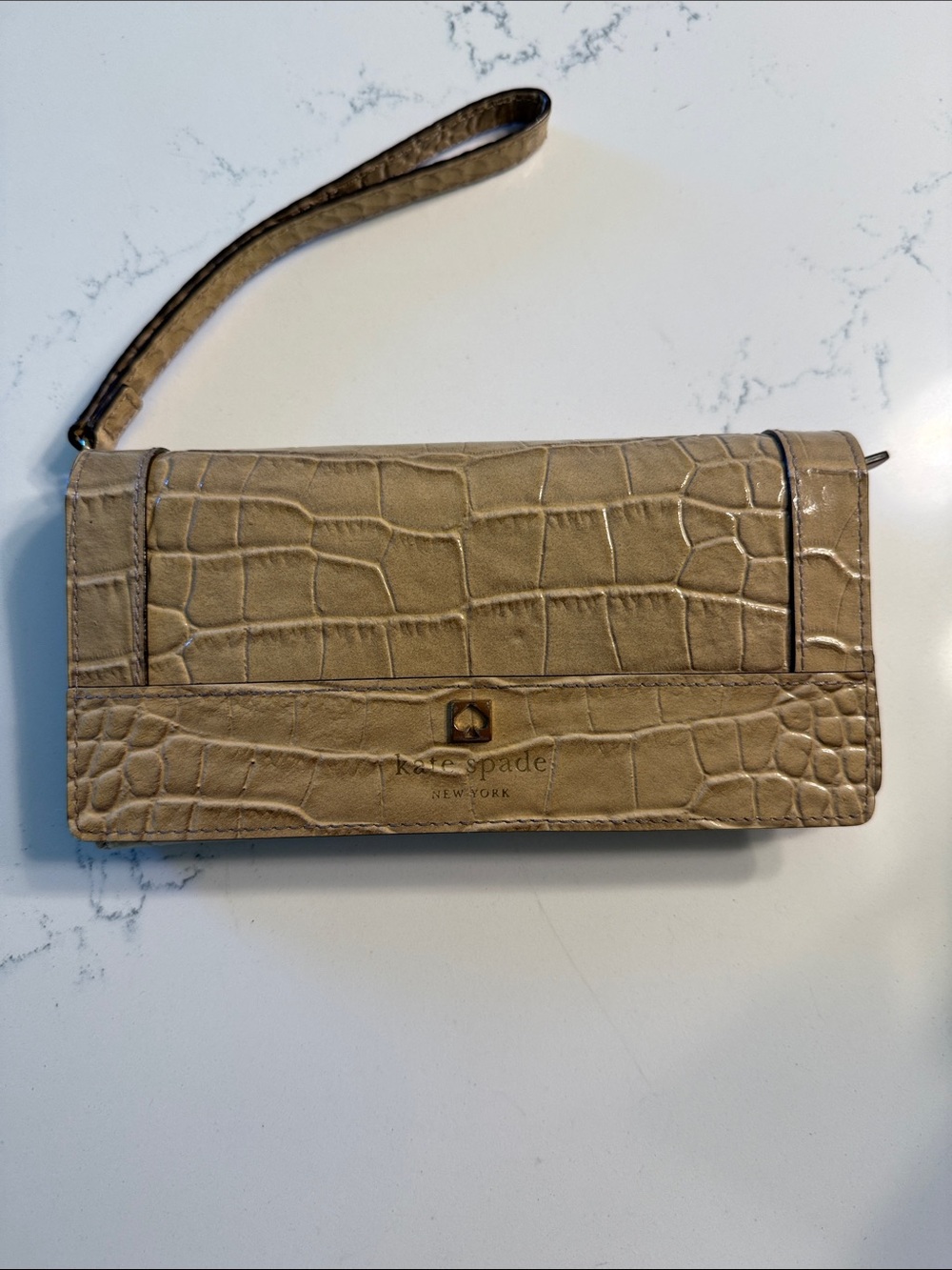 kate spade Taupe Croc-Embossed Wristlet Clutch with Detachable Strap